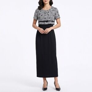 Brioche California Vintage Gingham Floral Maxi Dress Black White Size 13/14 USA